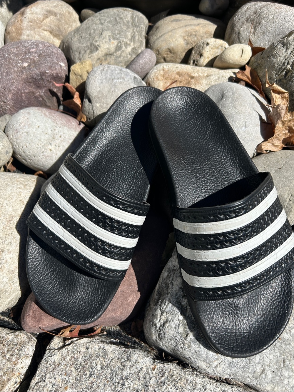Adidas Black Slide Sandals with White Stripes - Men's Casual Pool Slides size 7